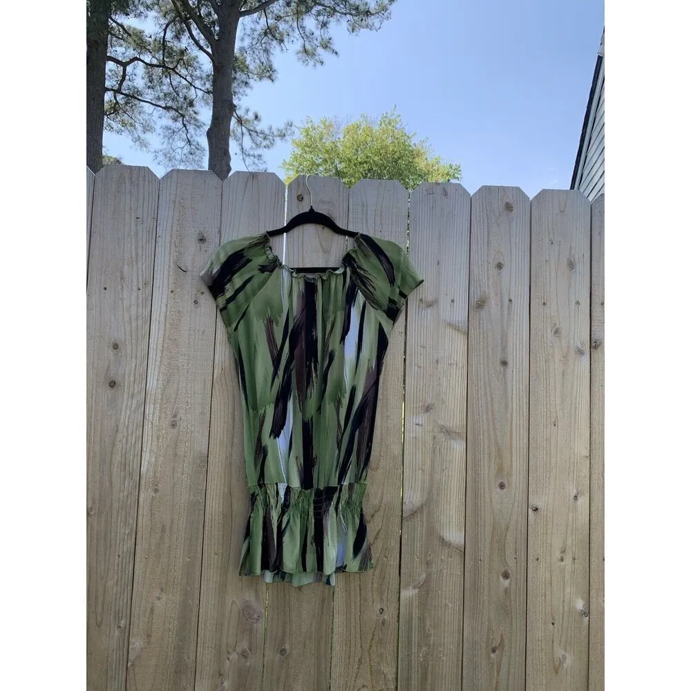 Claudia‎ Richard Womens Green Brown Design Shirt Top Blouse Large Watercolor - Image 4