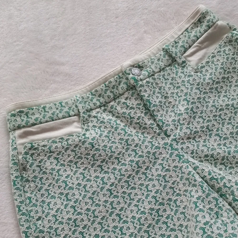 Anthropologie Cartonnier Green & White Rose Point Floral Lace Overlay Shorts Size 4 - Image 4