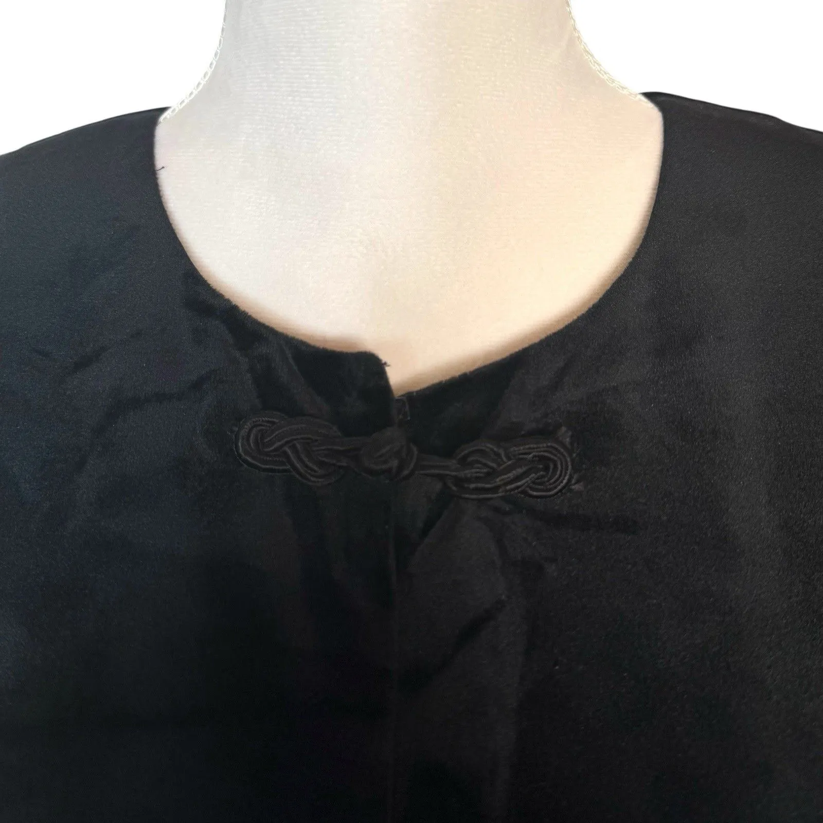 Vintage Y2K Black Velvet Knot Button Down Blouse Jacket Size 14 Whimsigoth Vamp - Image 4