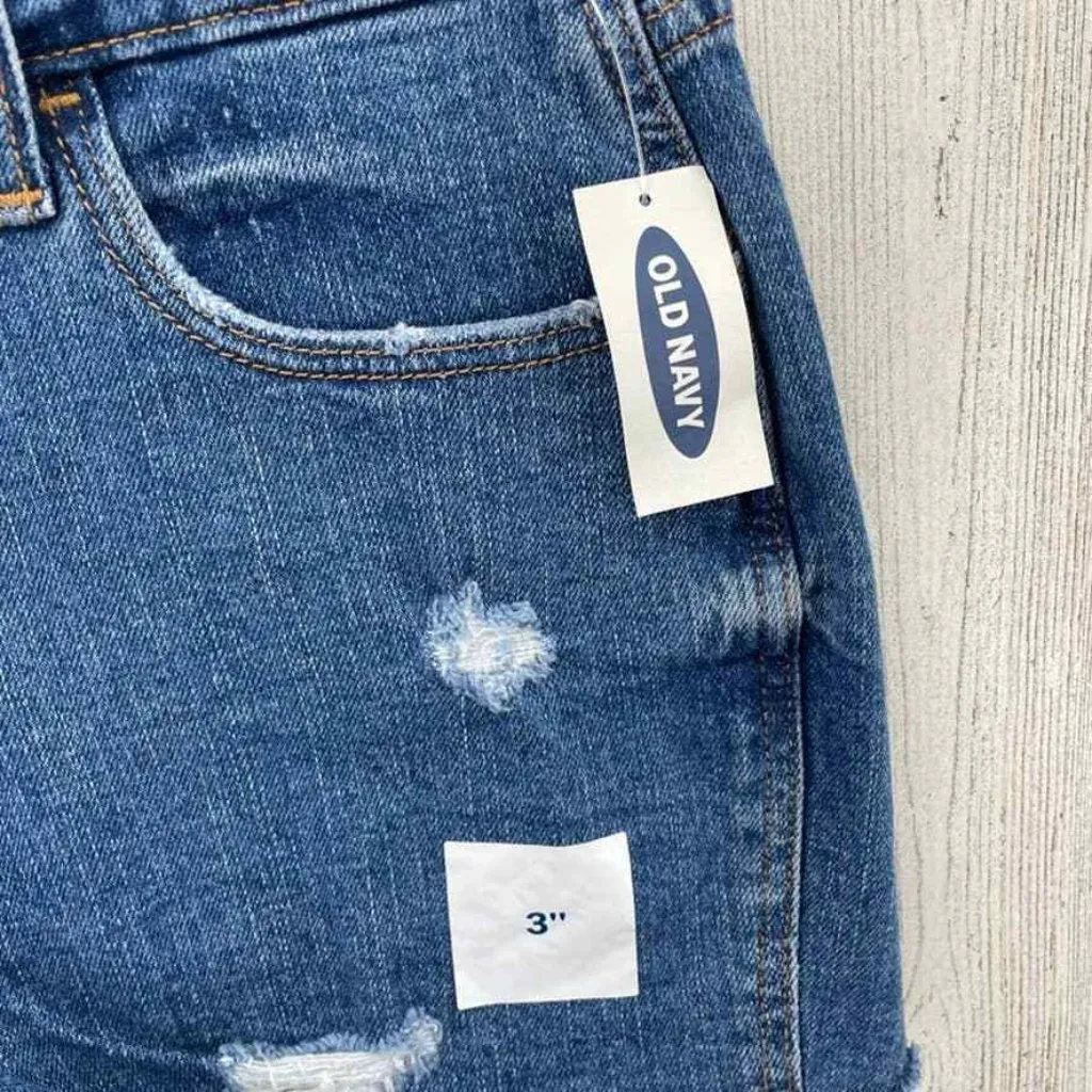 Old Navy Boyfriend Short Jean Shorts‎ Womens 4 Blue Distressed 3" Inseam NEW - Image 3