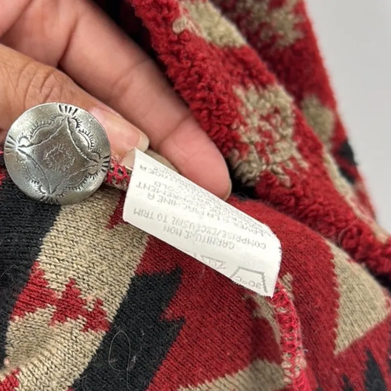 vintage Tsunami fleece jacket Southwestern Aztec tribal conch silver buttons Red - Image 7