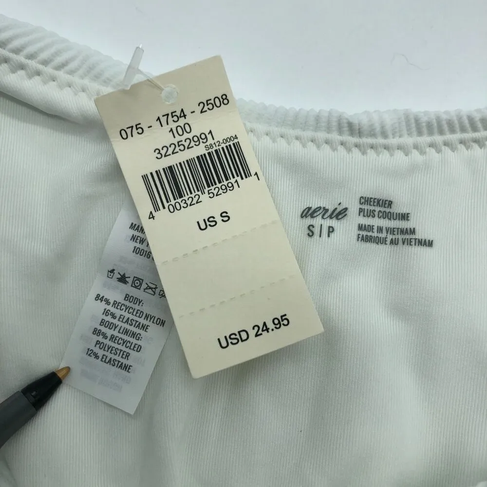 Aerie Bikini Bottom Cheekier High Cut Ribbed White S - Image 3