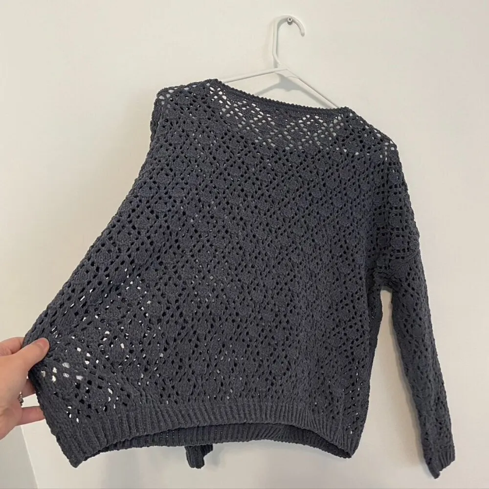 COLDWATER CREEK Gray Open Weave Knit Chenille Crew Neck Sweater PETITE Small PS - Image 13