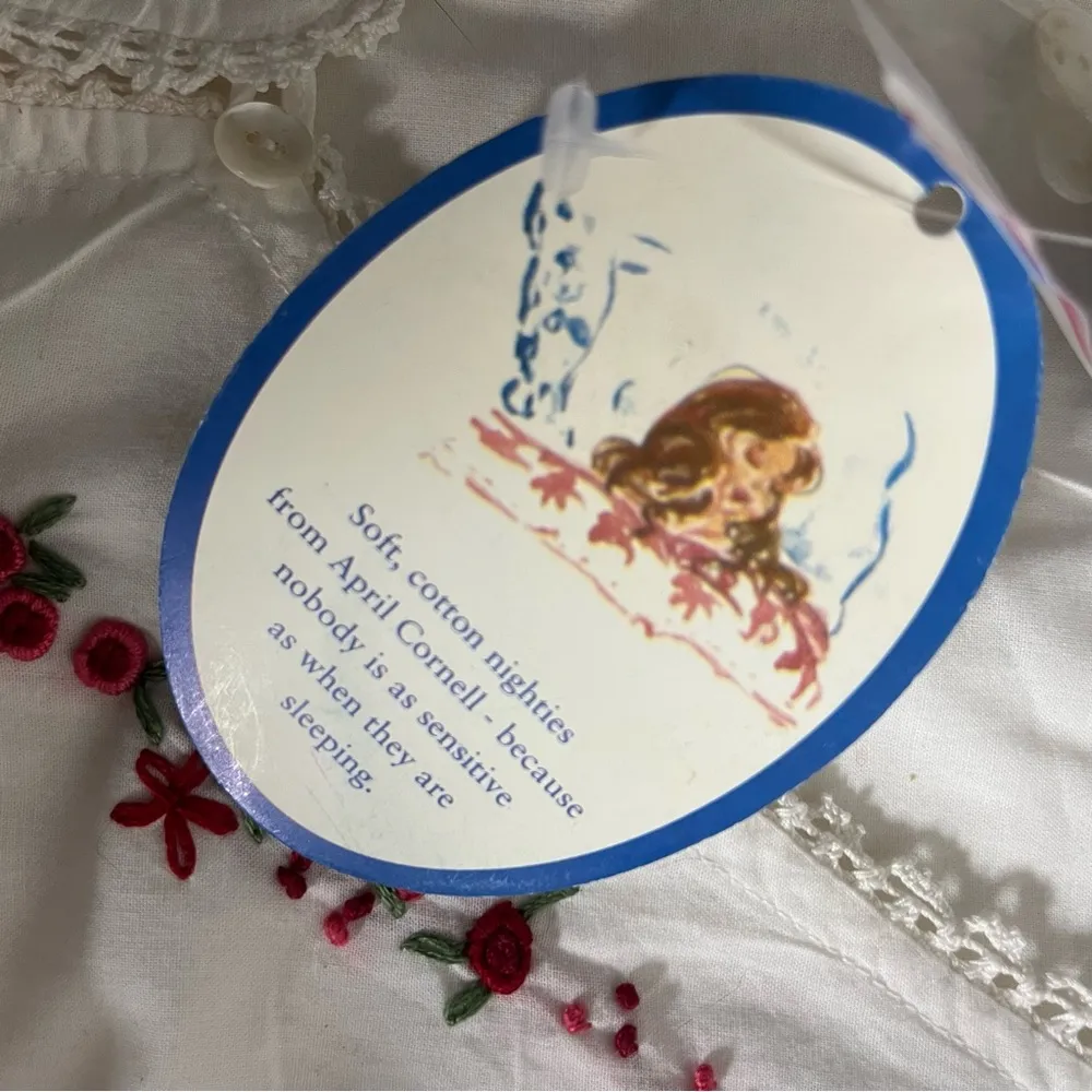 APRIL CORNELL Embroidered White Nightgown 100% Cotton Midi Maxi Size Small NEW - Image 8