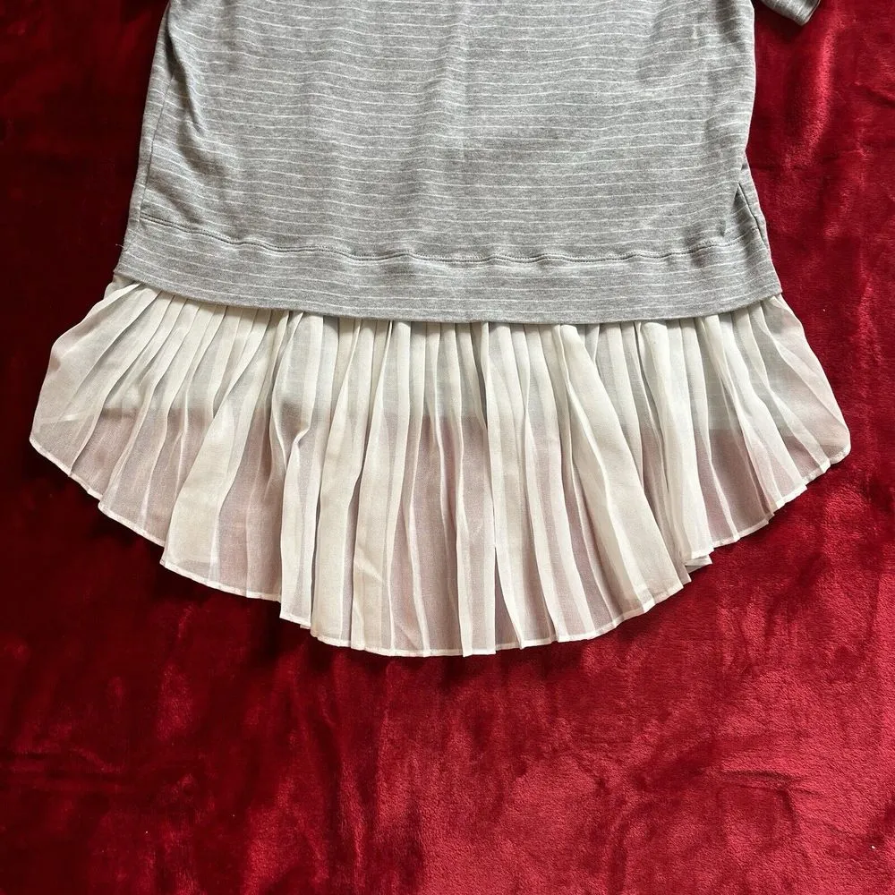 Banana Republic Women Top Grey Size Small Short Sleeve Crew Neck Stripes‎ blouse - Image 4