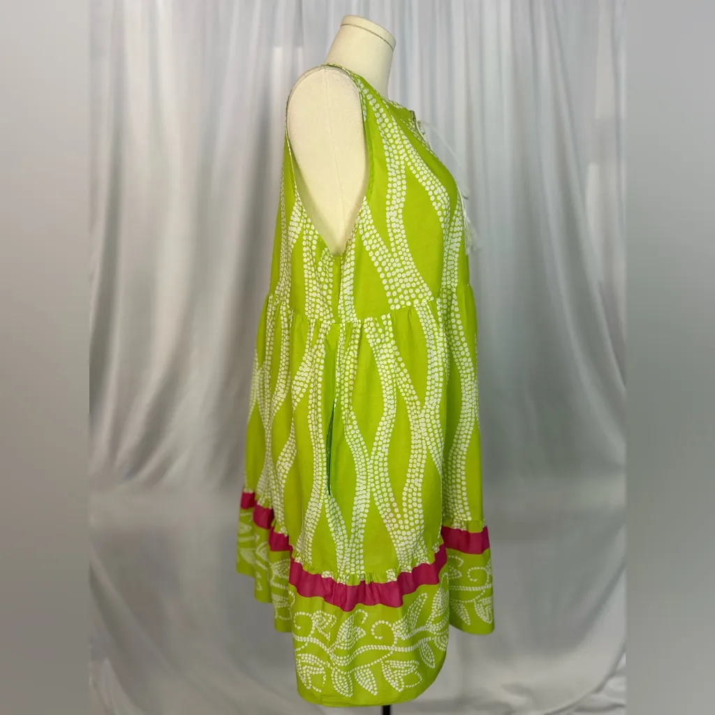 Dalin Sleeveless Boho Dress Lime Green Print (1058) Size 2X - Image 4