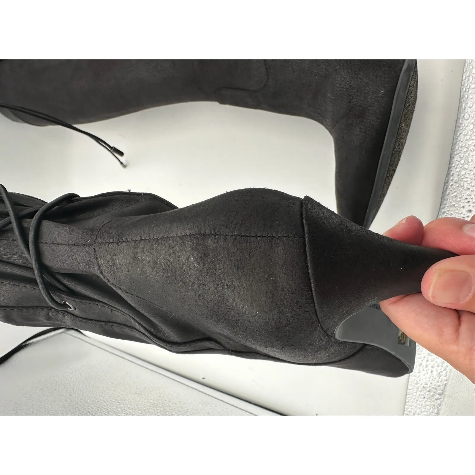 Women’s BCBG ERINN black sueded knee high lace up heeled boots size 8 - Image 6