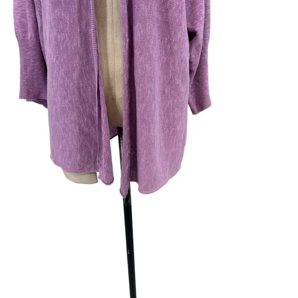 Eileen Fisher Lavender Dusk Purple Linen Cotton Slub Kimono Cardigan Size Medium - Image 4