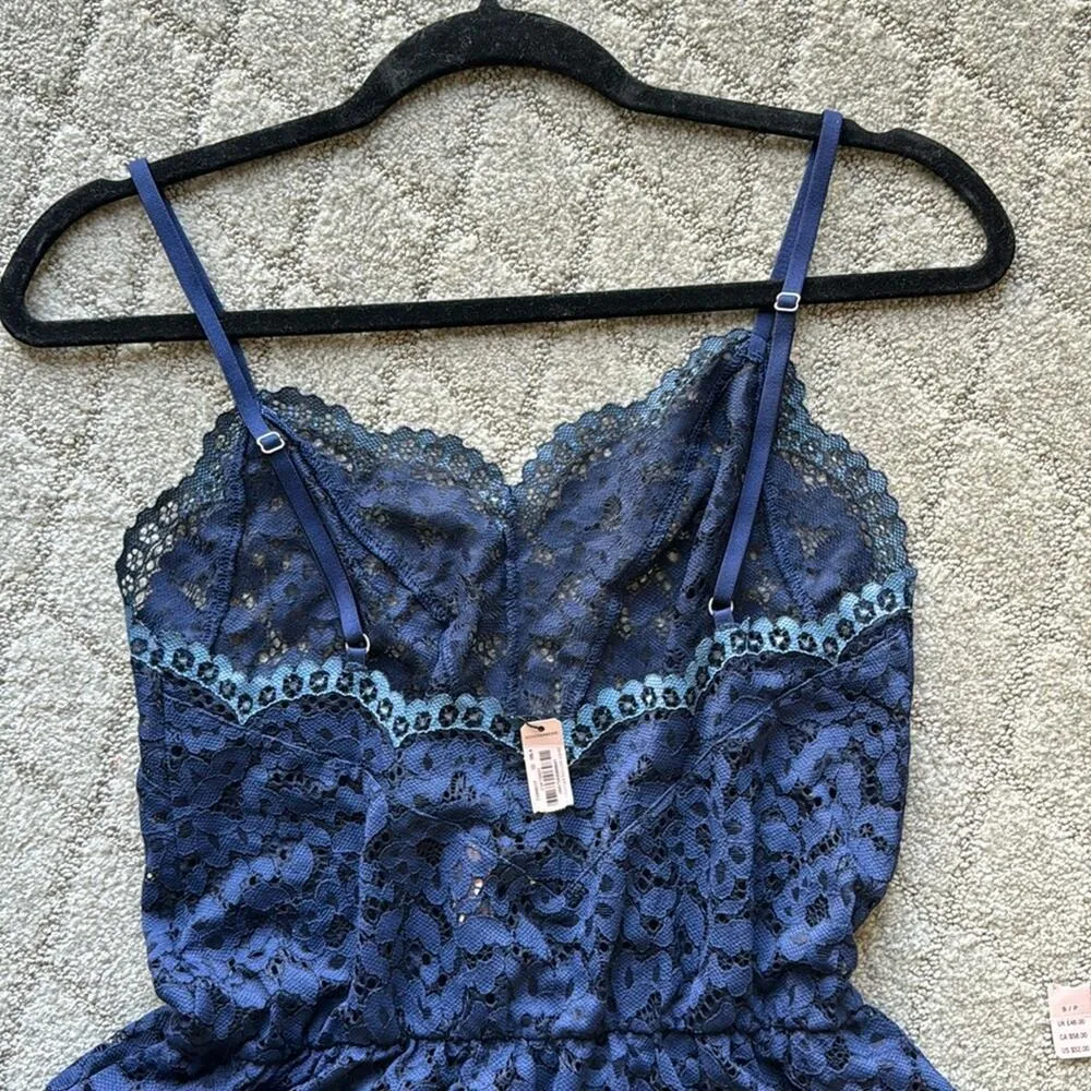 Victoria Secret Lace Chamise Navy elastic waist adj. Straps sheer sexy size S - Image 8