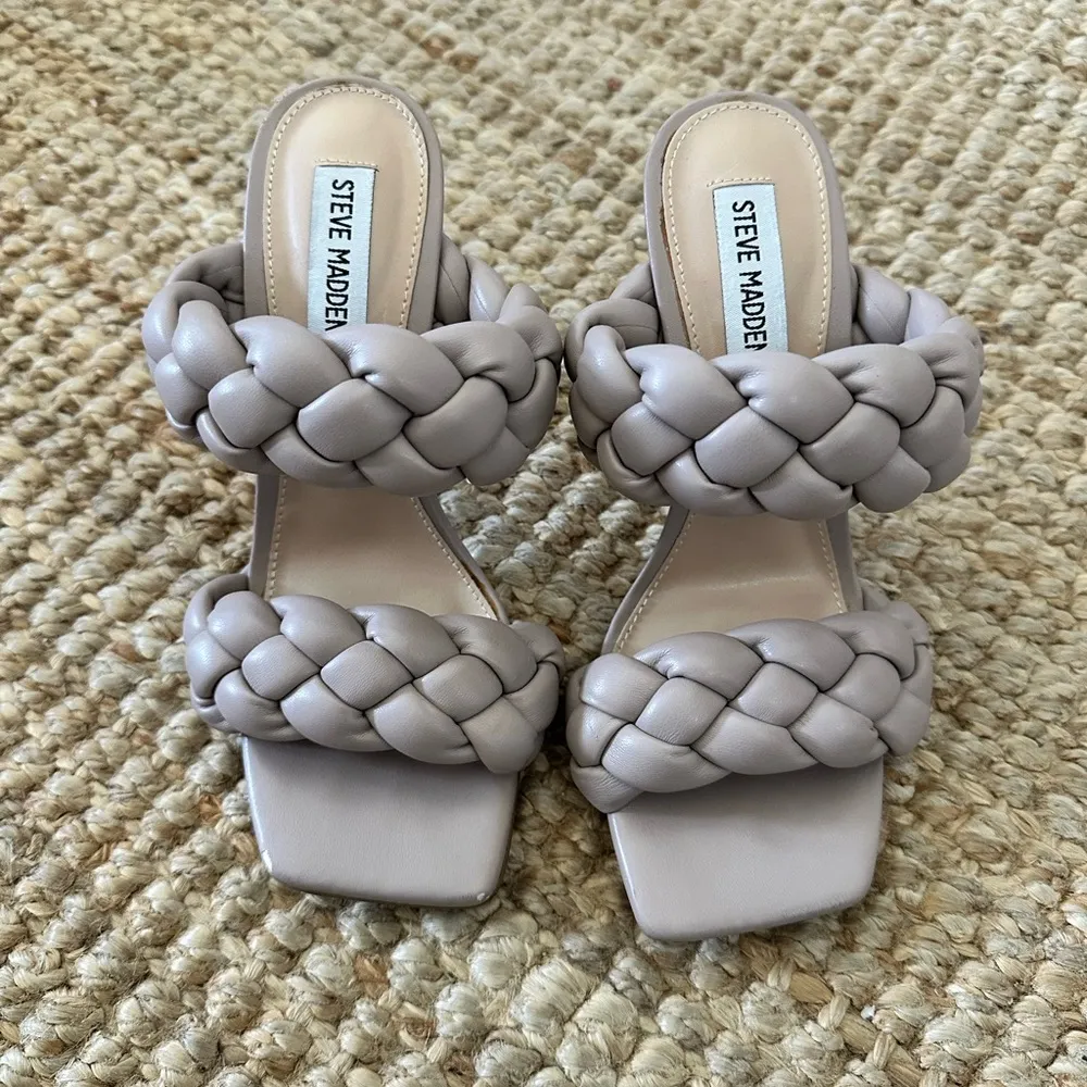 Steve Madden Kenley Women's Vegan Leather Braided Slip On Mule Heeled Sandals - Image 7