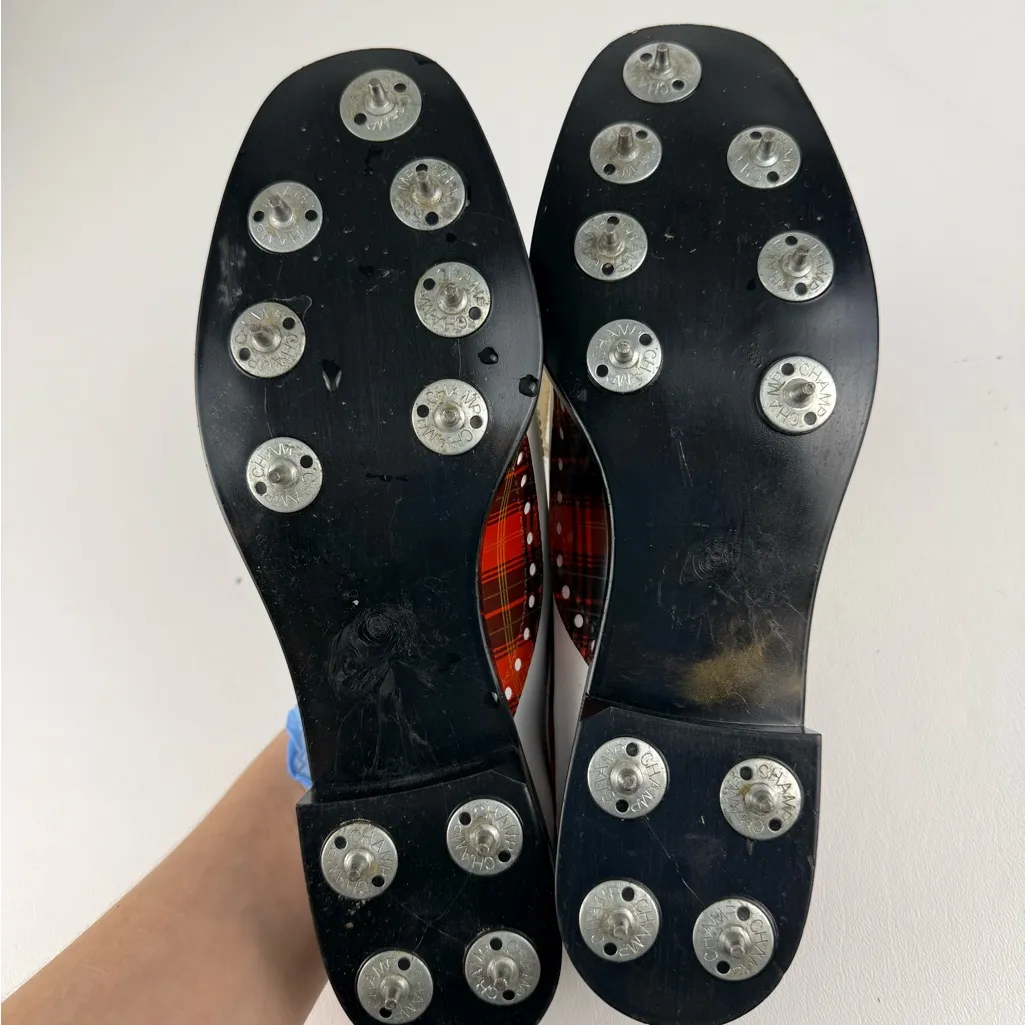 Vintage Plaid Kiltie Golf Shoes // Red Tartan Wingtip Cleats - Image 8