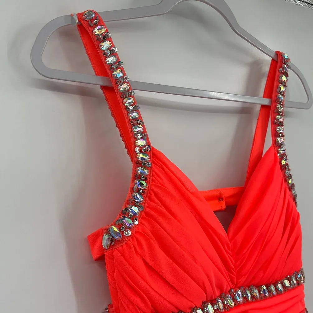 Sequin Hearts Y2K Rhinestone Dress Sz 5 Coral Prom Pageant Glam Maxi HOCO Jewel - Image 3