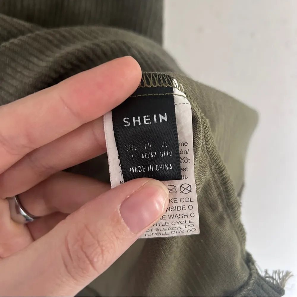 🦋 SHEIN Green Ribbed Corduroy Suspender Overall Mini Dress Casual Medium - Image 3