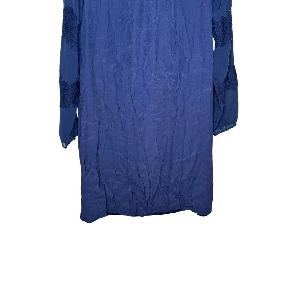 Boden Women's Dress‎ Sasha Lined Sheer Arms Long Sheer Lace Sleeve Swing Navy 6R Blue Size 6 - Image 4