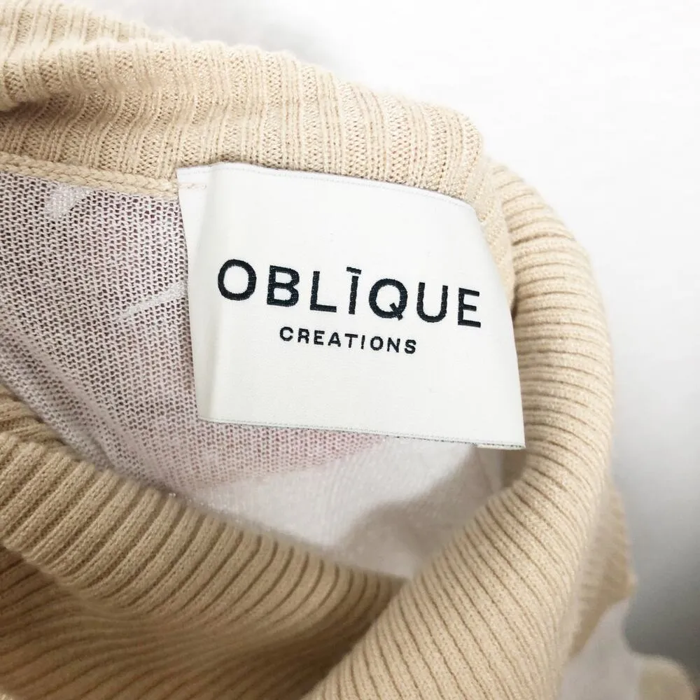 Oblique Creations Tan Illusion Oversized Sweater Size Medium Turtleneck Ribbed - Image 4