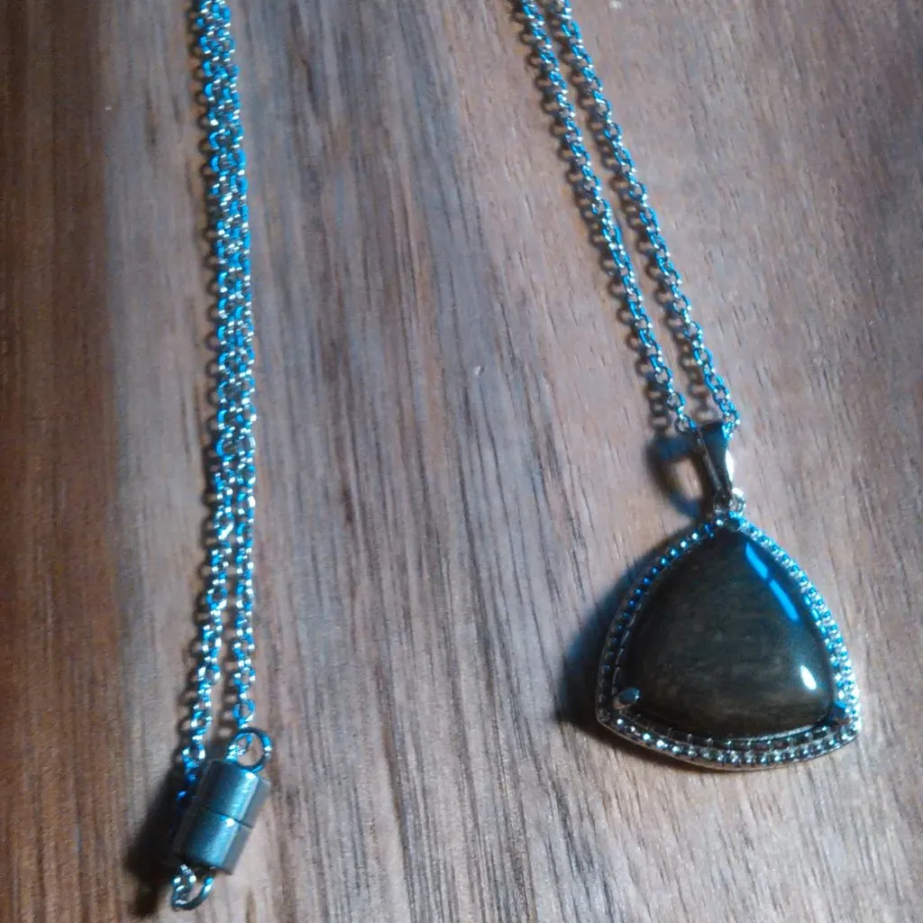 Mexican Velvet Obsidian Stainless Steel Pendant Necklace - Image 4