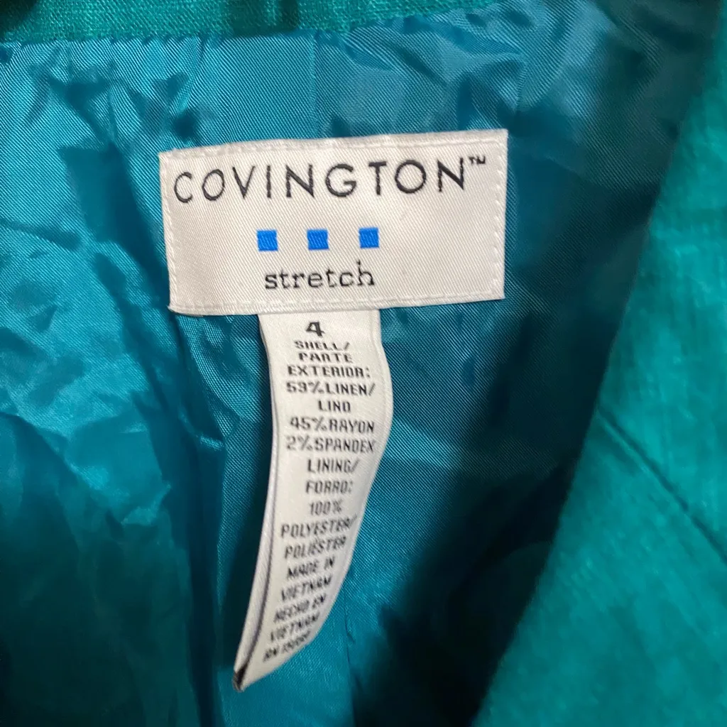 Vintage Covington Stretch Womens Teal Green Blazer Jacket Size 4 Linen NWT New - Image 2