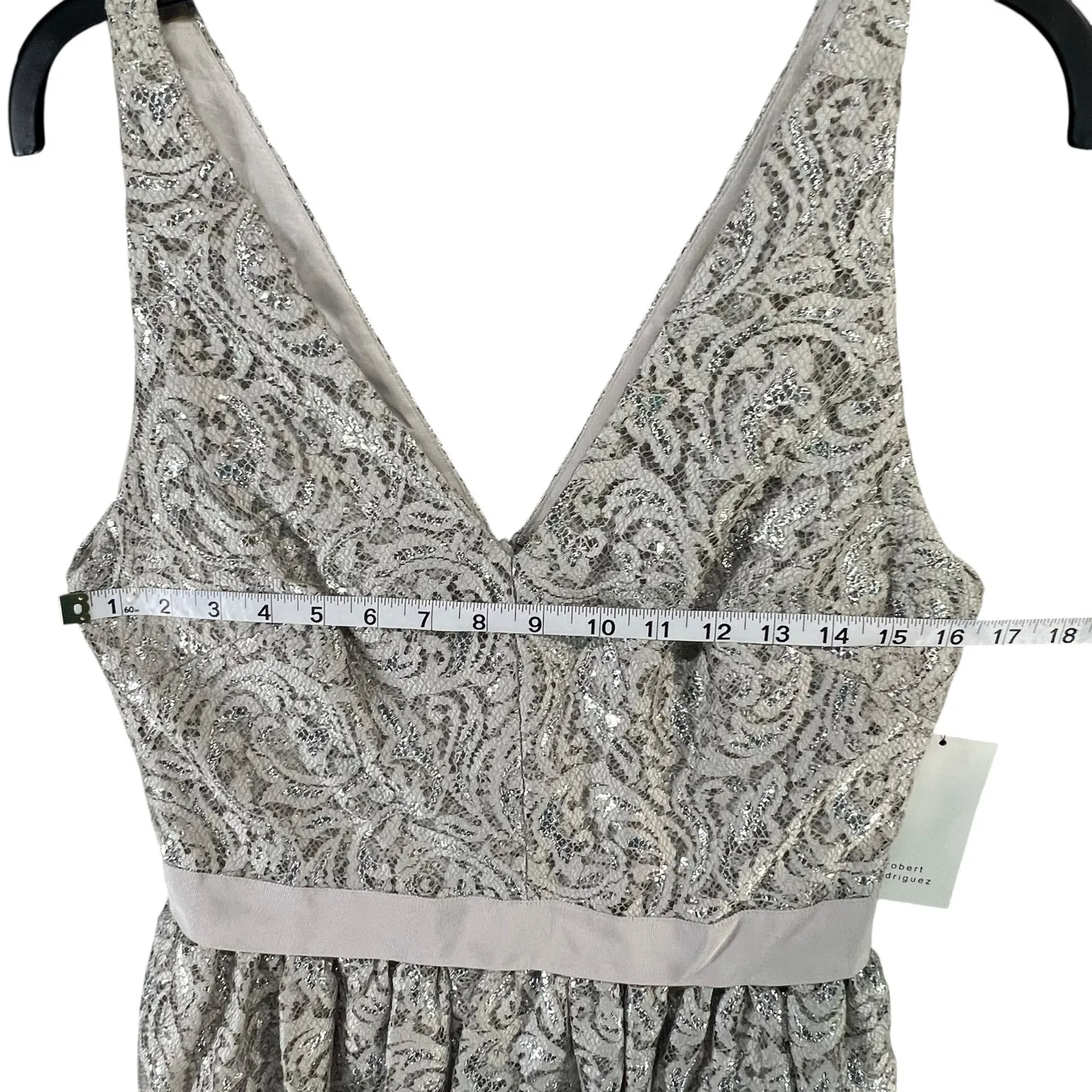 Robert Rodriguez Lace Mini Dress 8 Cream Metallic Tiered Cocktail Party Holiday - Image 9