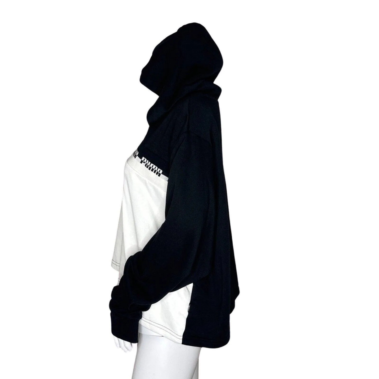 Puma Sweatshirt Women XL Black White Amplified Crop Hoodie Casual Athleisure‎ - Image 3