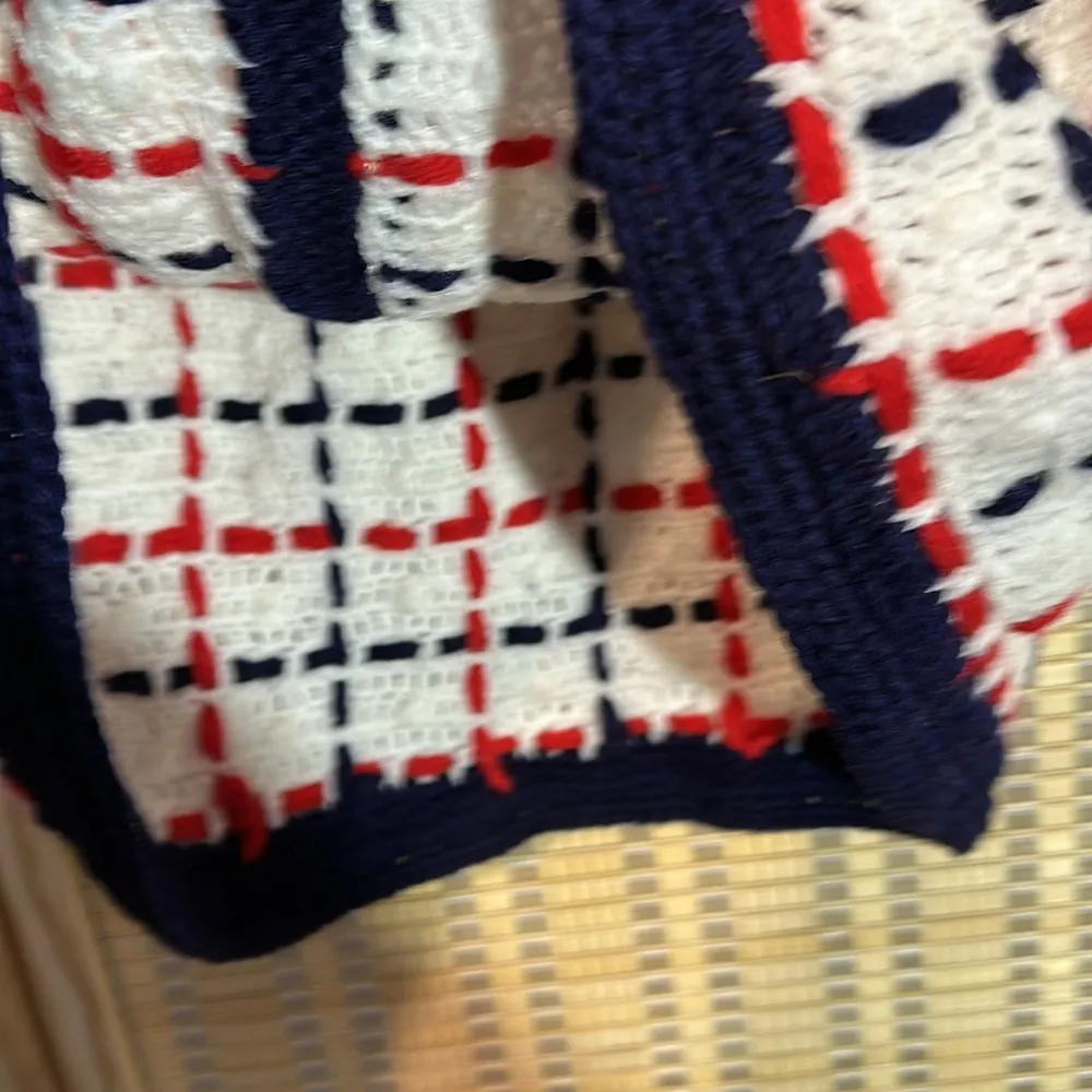 Vintage Probably 1970s Hand Knit Red White and Blue Short Skirt Small 6/8? - Image 16