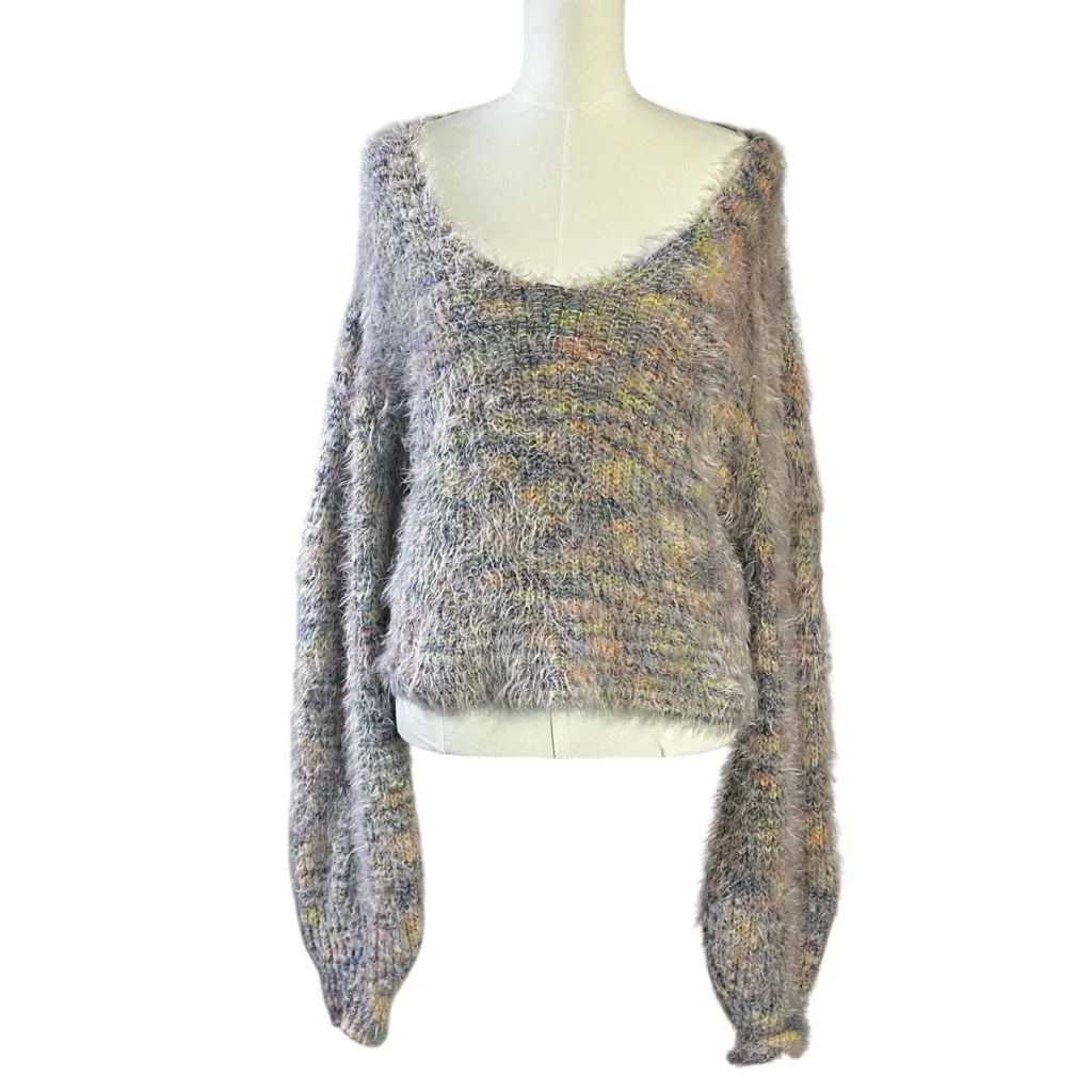 Free People Balloon Sleeve Fuzzy Gelato Pullover Sweater Pastel Rainbow Small - Image 5