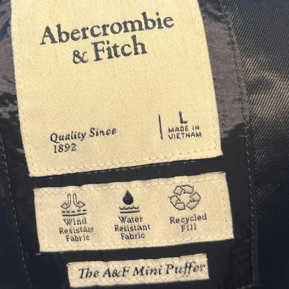 Abercrombie & Fitch Women's L Black Shine Mini Puffer Coat Jacket Winter Neutral - Image 5