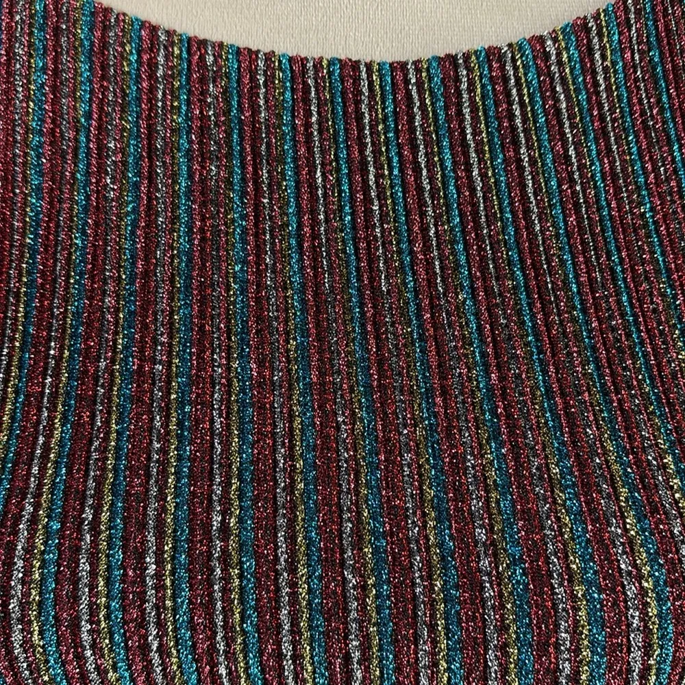 Dee Elly Metallic Stripe Cutout Back Long Bell Sleeve Maxi Dress Multicolor M - Image 6