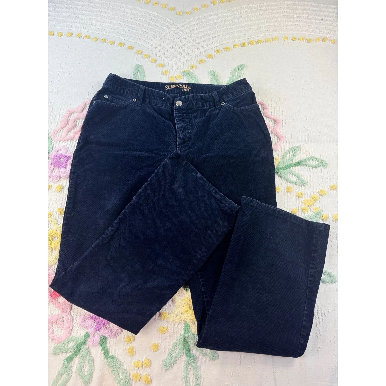 St‎ Johns Bay Petite Dark Navy Corduroy Bootcut Pants Women's Size 12P - Image 2