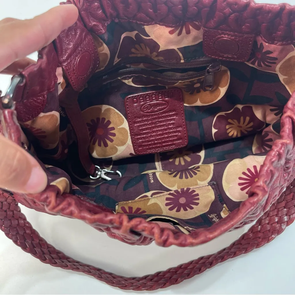 Brighton Griffith Braided Leather Strap Heart Charm Raspberry Red Embossed Purse - Image 5