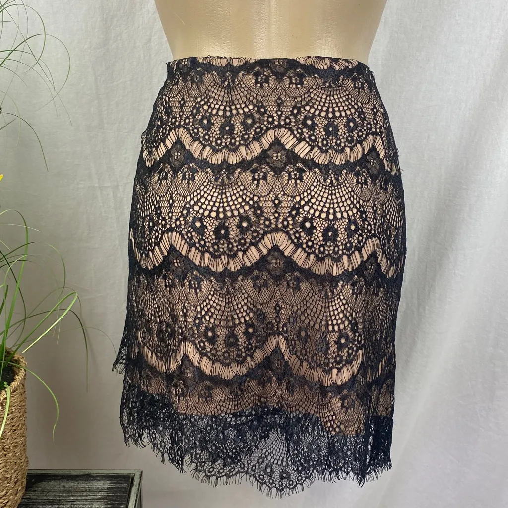 Free People Black & Nude Lace Mini Skirt 8 - Image 2