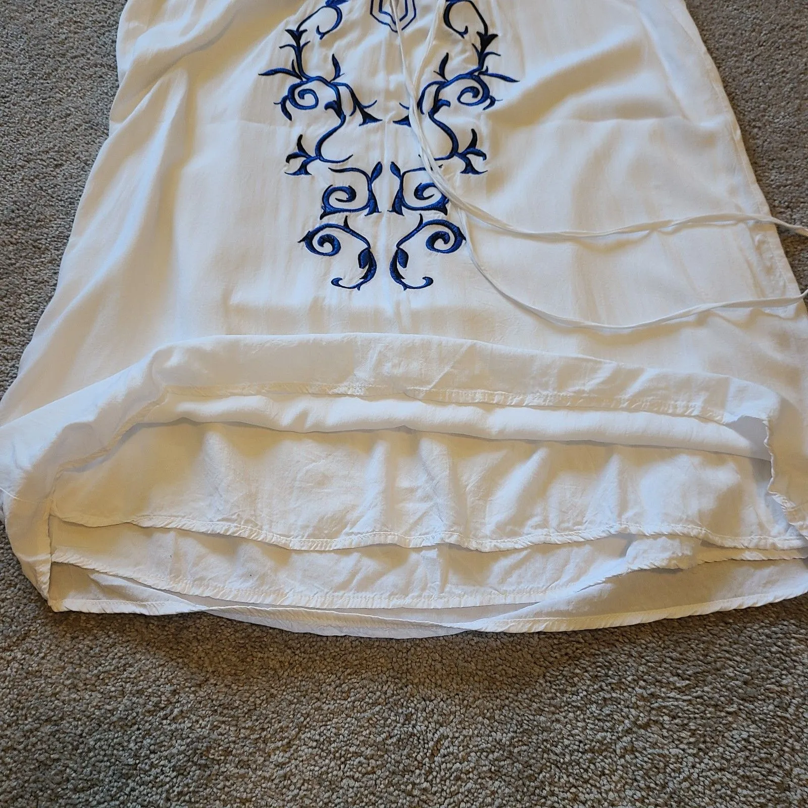 LULUS Women’s DressTassel Tie Front Embroidered Short Sleeve Mini Dress Sz M White Size M - Image 6