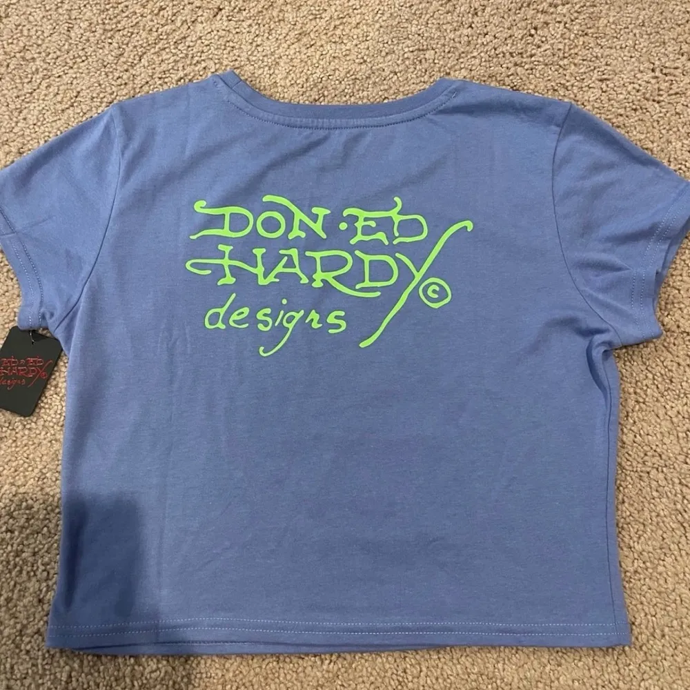 ED HARDY Pale Blue Graphic Print Crop Top Tee - Image 3