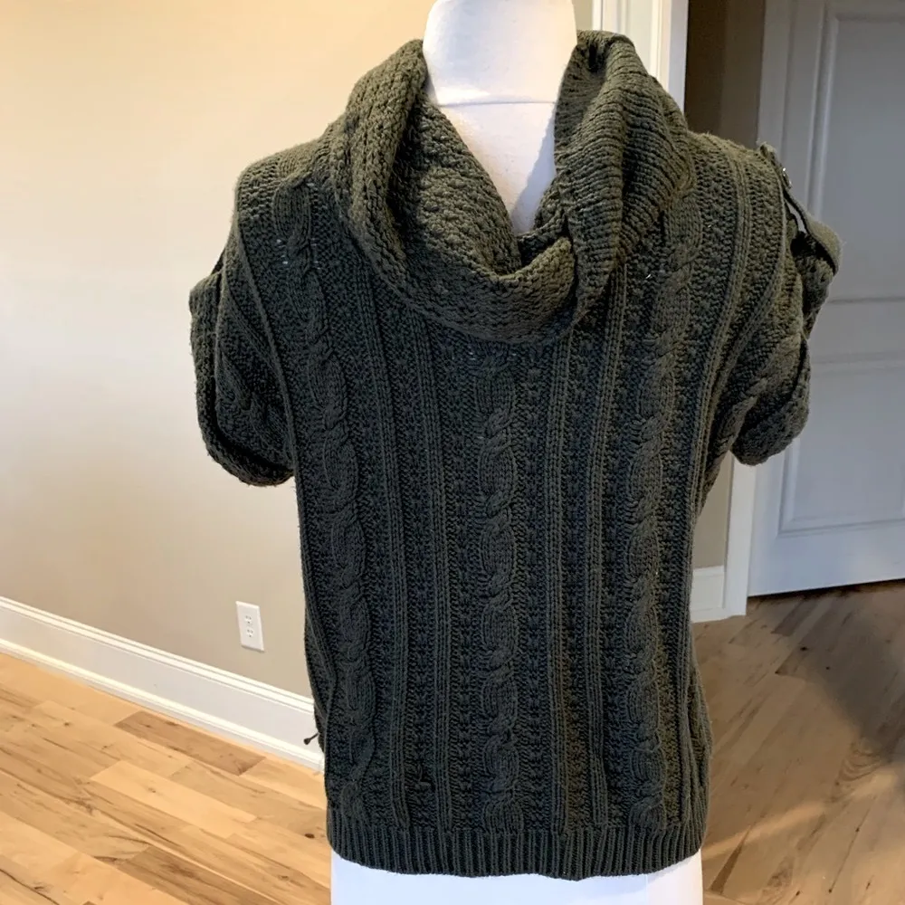 Sweater Cowl Neck Dark Green Acrylic Cable Knit - Image 7