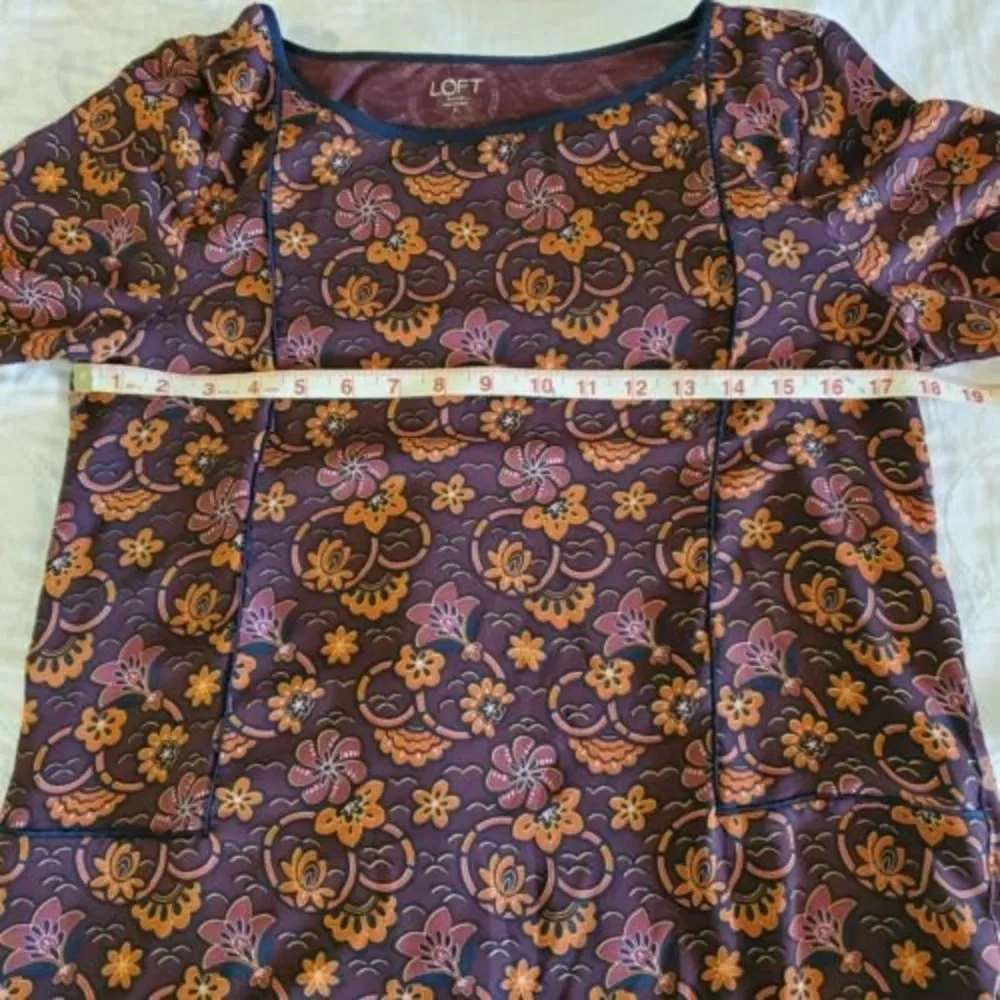 𝅺Ann Taylor Loft vintage Womens Small Blouse Burgundy Floral Bell Sleeve Top - Image 6