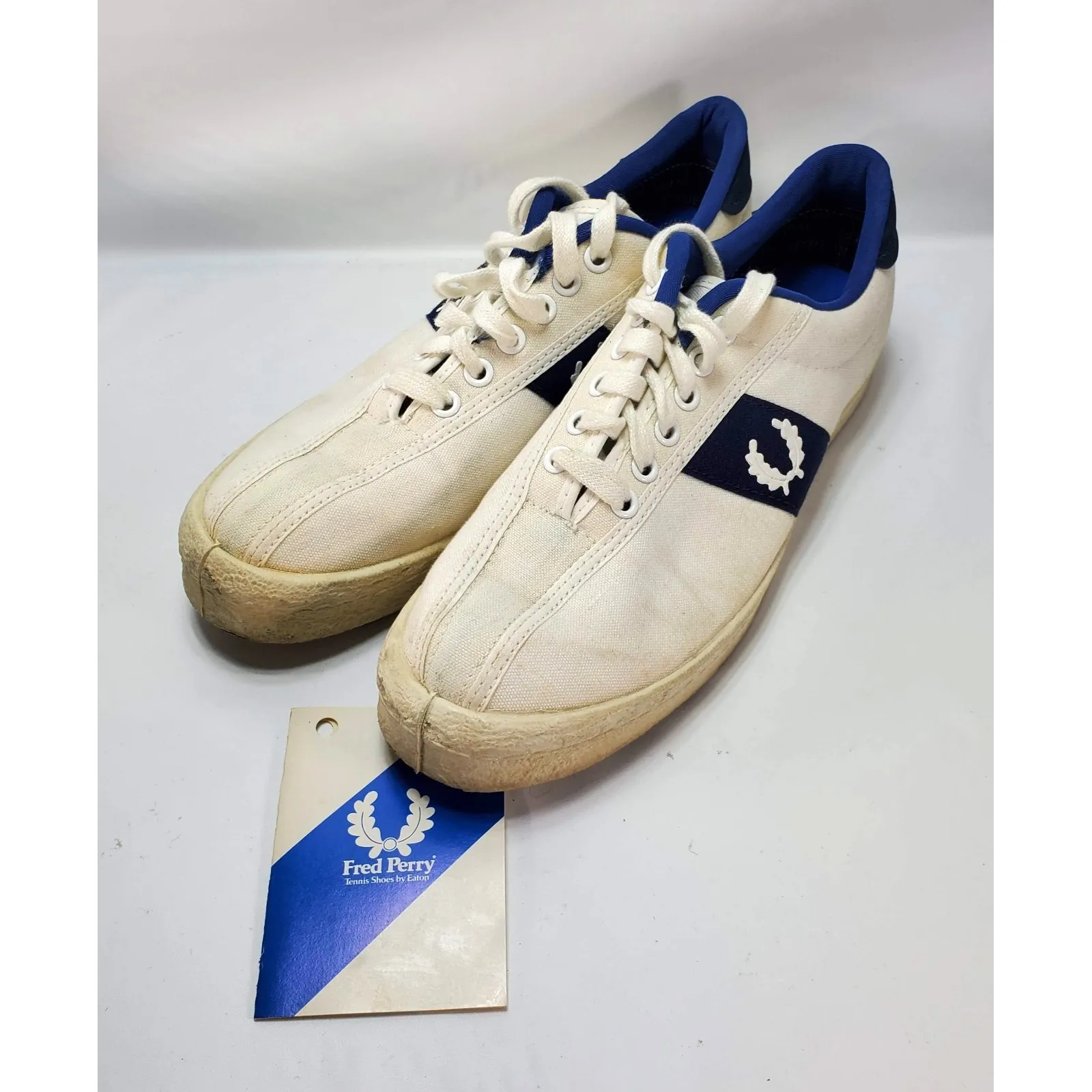 Vintage 70s Womens US 9 Fred Perry White Canvas Low Trainer Shoes Sneakers Box - Image 2