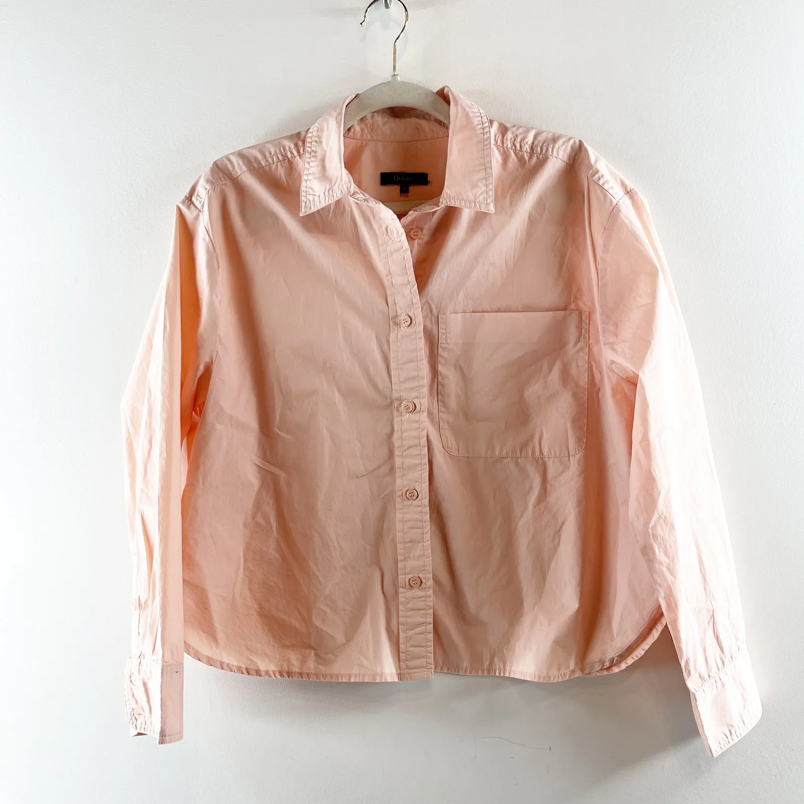 Quince Organic Cotton Cropped Poplin Long Sleeve Shirt Ballet Slipper Pink M - Image 2