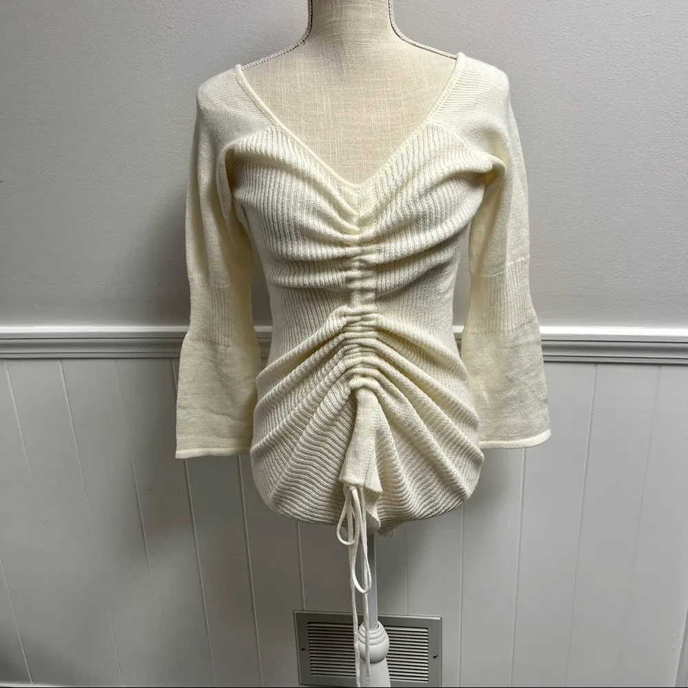NEW Lioness Breaking Me Ivory Knit Cinched Long Sleeve Mini Sweater Dress Small - Image 4