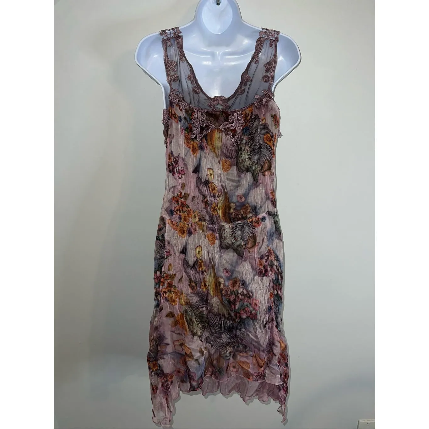 Vintage Silk Butterfly Fairy Princess Floral Top/Mini Dress Purple Size M - Image 8