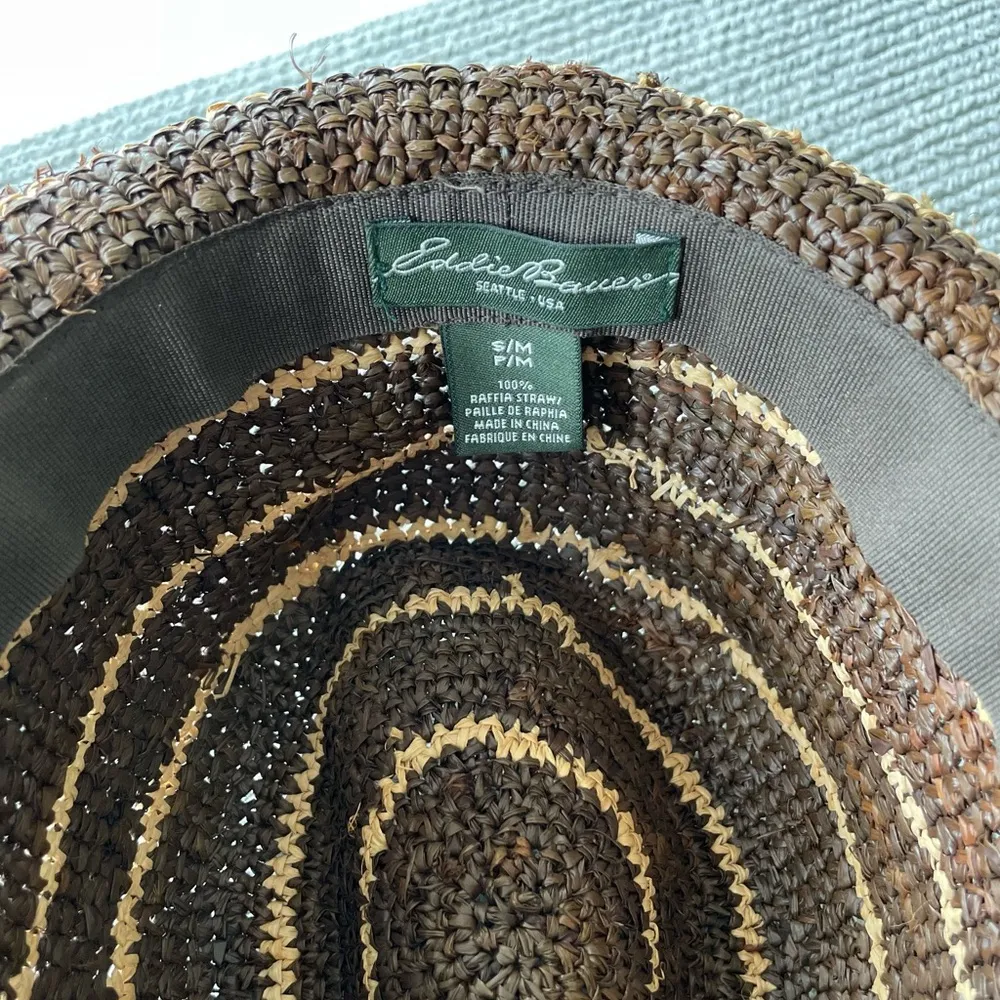 Eddie Bauer Brown Tan Striped Bucket Hat Sun Hat Fisherman Aesthetic - Image 3