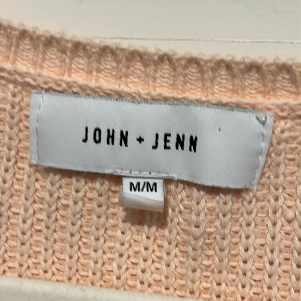 John + Jenn Solana V Neck Ombre Pullover Sweater 100% Cotton Medium Pink Peach - Image 4