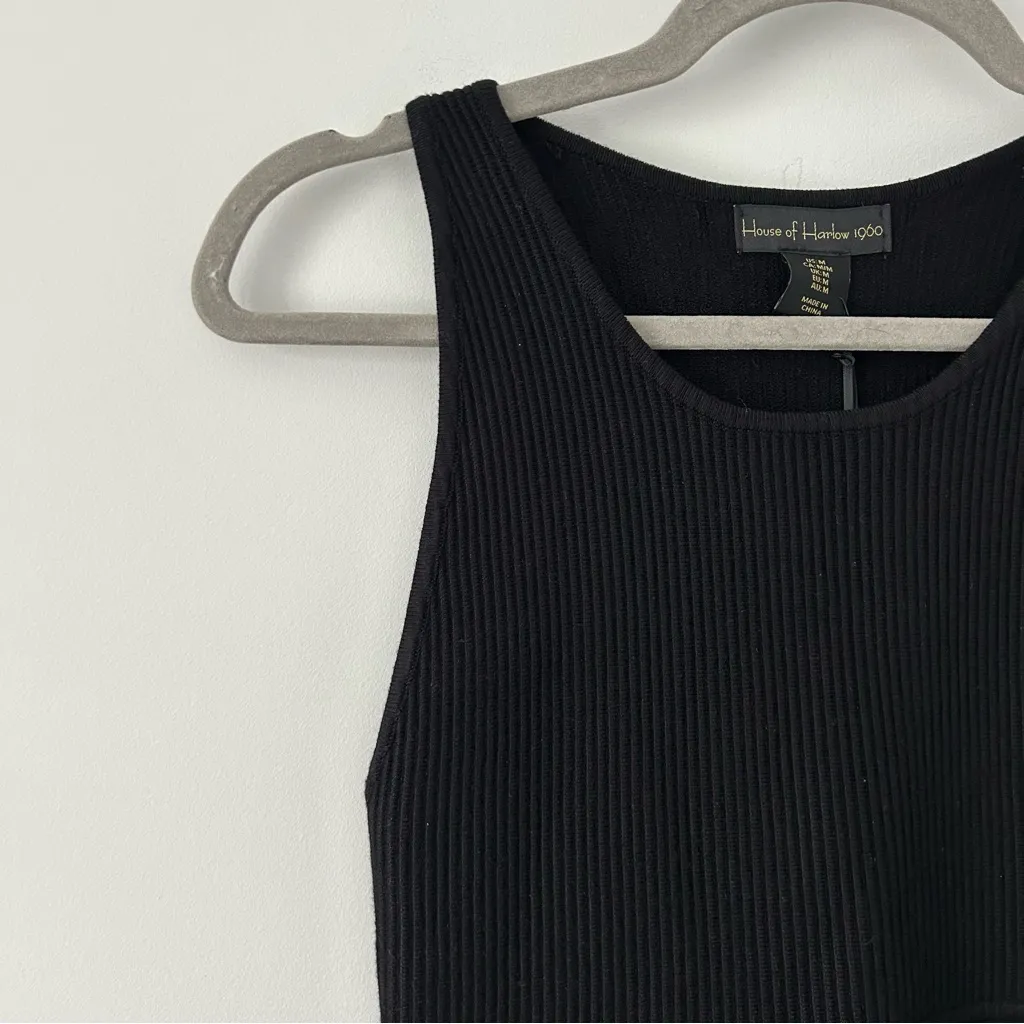 House of Harlow 1960 Black Ribbed Sleeveless Fitted Body Con Mini Dress NWT Size M - Image 3