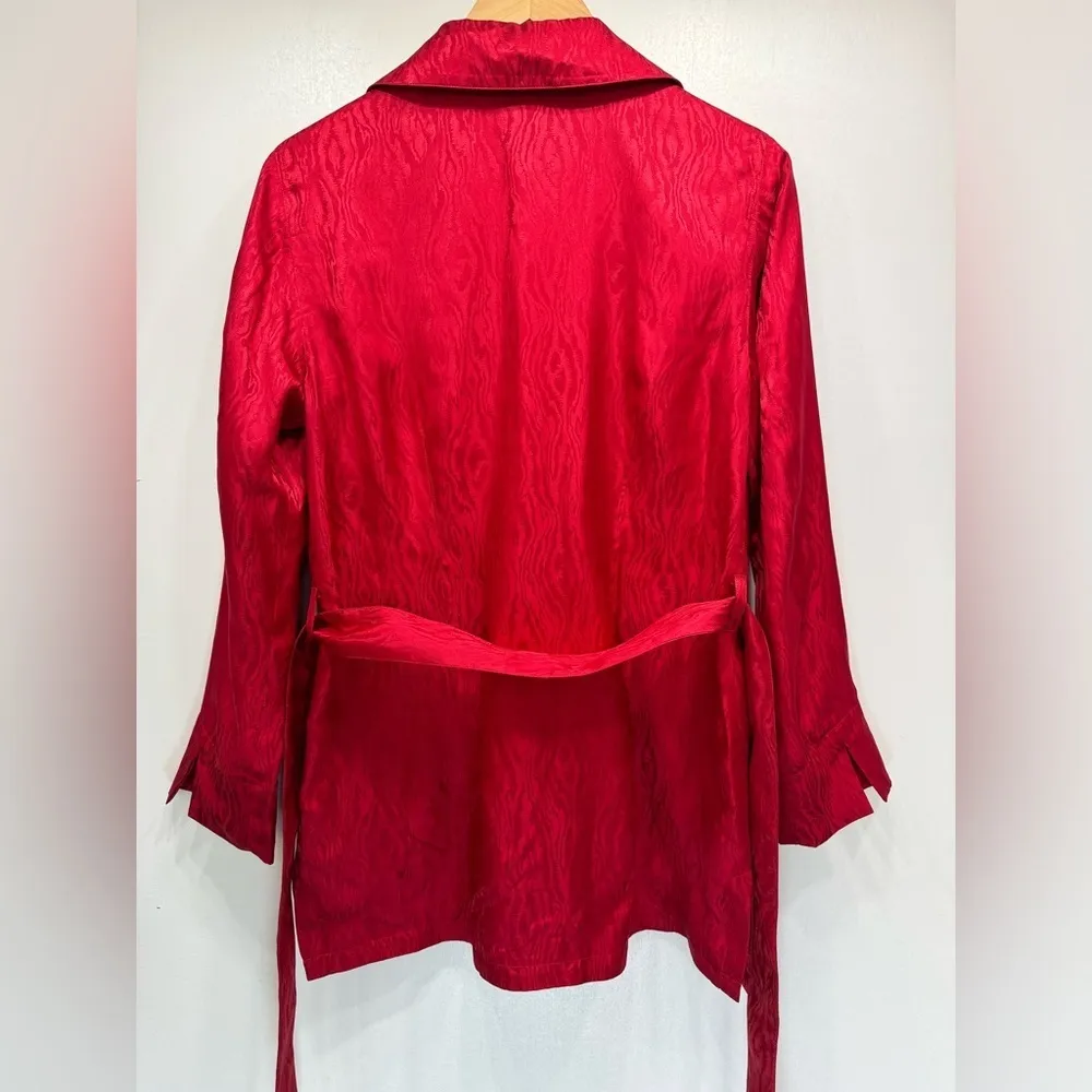 Chico’s Red Textured 100% Silk Lightweight Belted Waist Trench Coat Size 1/M - Image 7