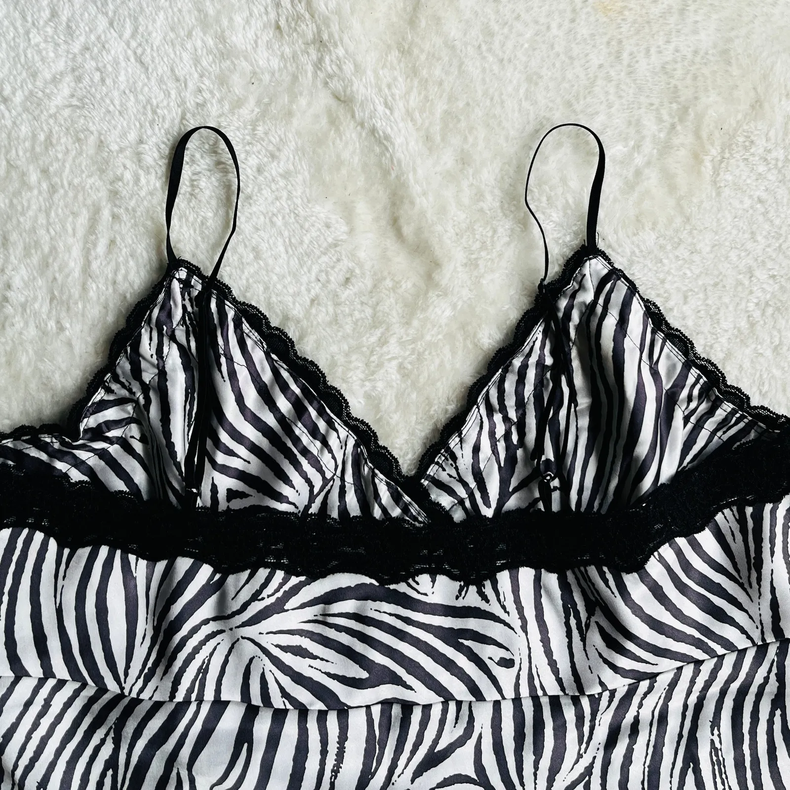 NWT VTG 90s Victor Carlini | Zebra Print Lace Trim Cami | XL | Going Out Top Black - Image 9