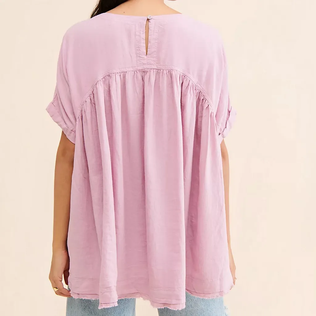 We The Free Moon City Top Oversized Linen Blend Tee in Lilac (XS) - Image 2
