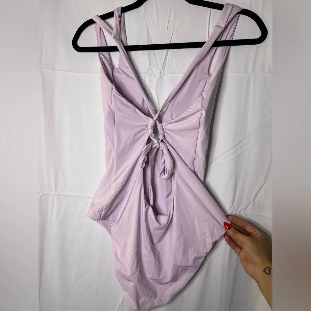 Becca Womens Deep V-Neck Teardrop One-Piece Swimsuit Medium Light Purple Size L - Image 5