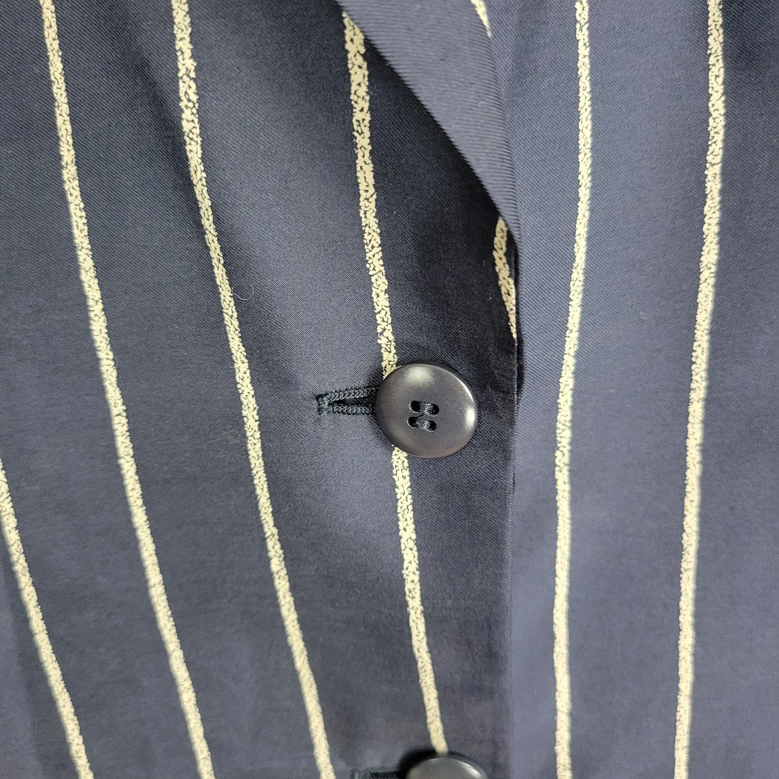 Vintage Avant‎ Garde Silk Jacket Womens 44 Navy Blue Pin Striped Italian Minimal Size undefined - Image 6