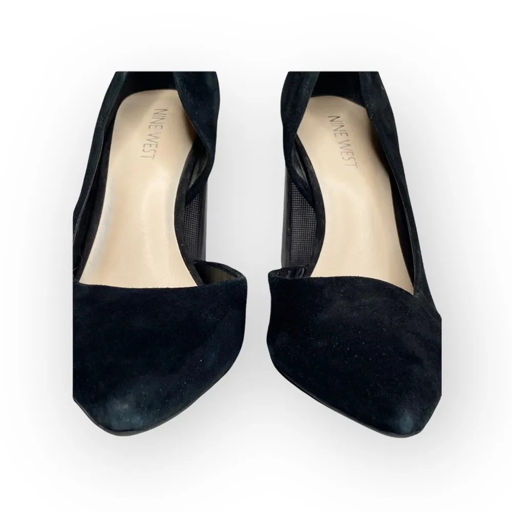 Nine West ❁ Anisa D’Orsay Pumps Heels ❁ Black Suede Chunky Metallic Heel ❁ 7.5M - Image 10