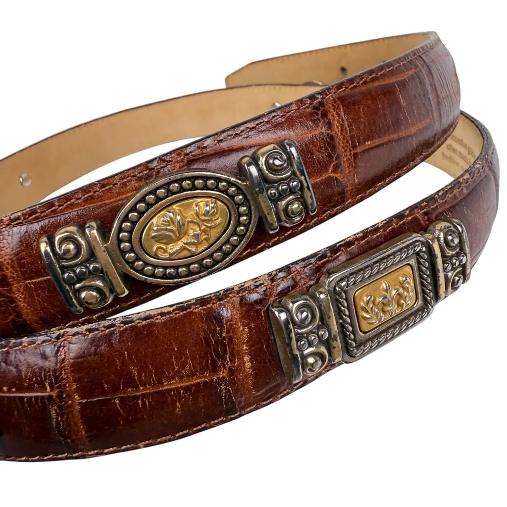 Vintage 1996 Brighton Museum Collection Brown Leather Golden Coin Belt Large - Image 11