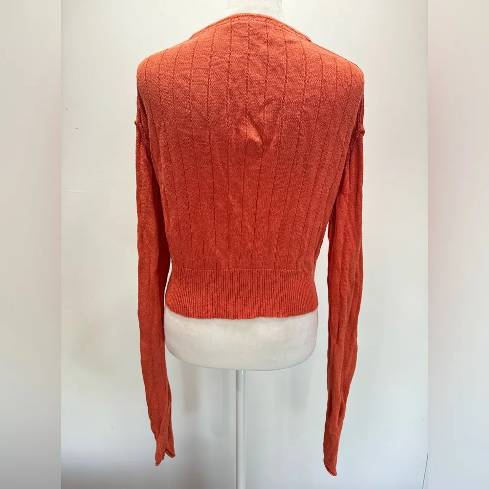 Free People Anthropologie Got Me Twisted Orange Knotted Front Cropped Sweater M - Image 5