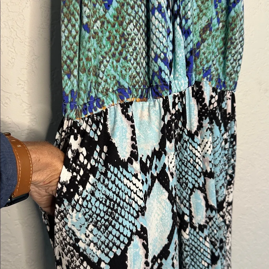 Hale Bob Sienna Halter Snakeskin Jumpsuit Snake Resortwear Party Blue Green - Image 5